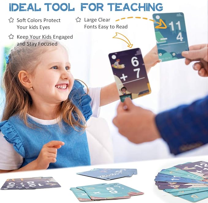 beiens Multi Math Flash Cards, 270 Addition, Subtraction, Multiplication, Division Cards, All Facts 0-12 with 1 Erase Pen 4 Rings, Math Games Set for Kids Age 6+ 3rd 4th 5th 6th Grade