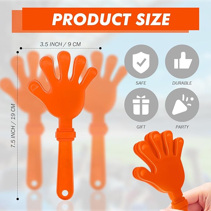 36 Pcs Hand Clappers Noisemakers 7.5 Inch Clappers Noisemakers Plastic Hand Clappers for Birthdays Game Football Sporting Events Cheers Supplies Dance Basketball Football Noisemakers（Orange）