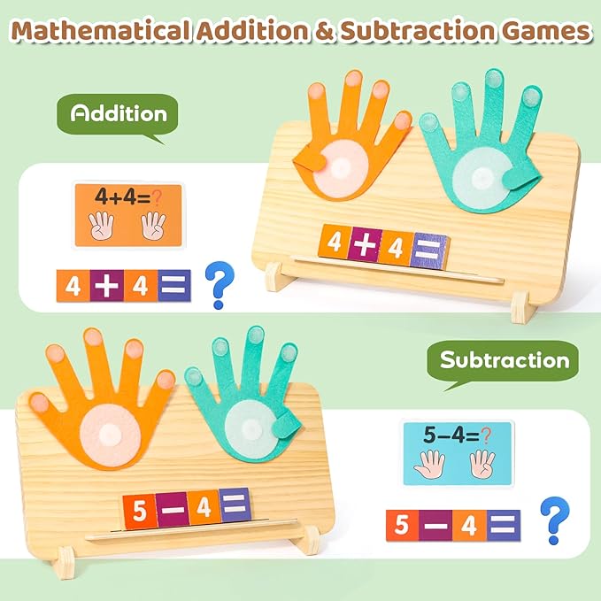 Montessori Math Learning Toys for Toddlers 3-5, Double-Sided Finger Counting & Number Tracing Board, Preschool Educational Wood Number Blocks Toys for Kids 2-4, Math Manipulates, Girl Boy Gift 5-7