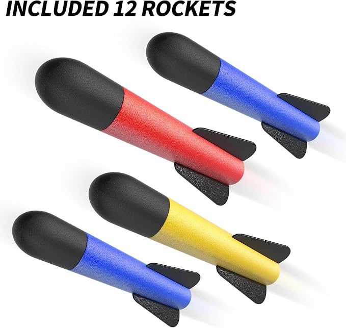 TEMI Rocket Launcher for Kids, 12 Foam Rockets and Launcher Pad, Launch up to 100+ft, Kids Outdoor Toys, Birthday Gift Toys for Kids Boys Girls Age 3 4 5 6 + Years Old
