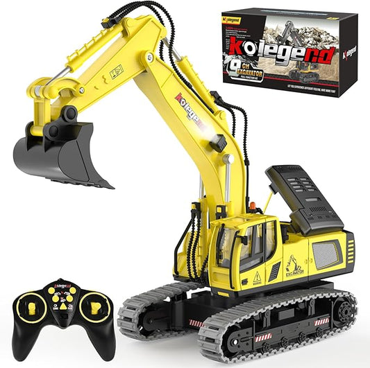 kolegend Remote Control Excavator Toy 16 Inch, 11 Channel RC Construction Vehicles Hydraulic Haulers Digger Toys Gift for 6+ Years Old Kids Boys