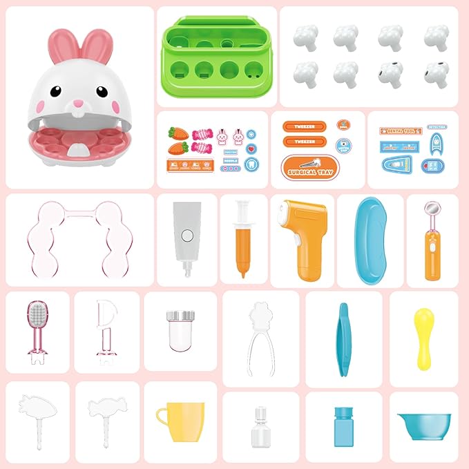 Dentist Kit for Kids - 31 Pcs Doctor Kit for Toddlers 3-5 Pretend Play Kit Toys for Role Play Pretend Playset Kit for Toddlers - Gifts Easter Basket Stuffers for 3-7 Years Old Girl