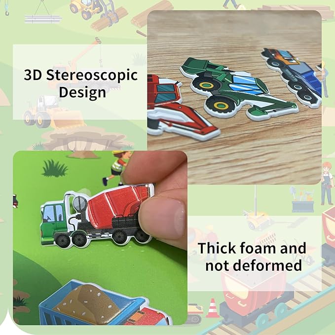 2 Pack Puffy Sticker Books for Kids Ages 3-5, Construction Truck and Vehicle Car Stickers for Toddlers Boys, 3D Reusable Stickers Books for Toddlers, Activity Book for Boys Party