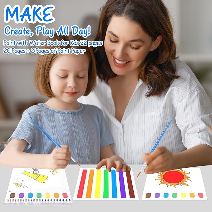 Paint with Water Coloring Books for Toddlers, Watercolor Painting Book and Drawing Art Paper for Kids Ages 3 4 5 6 7 8 Years Old, Outer Space Art Craft for Drawing with Brush