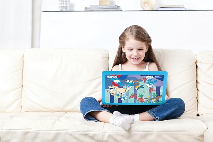 Lexibook, The Smurfs, Bilingual Spanish/English Educational Computer, Toy for Children with 124 Language, Writing, Maths, Logic, Music Activities and Games, Blue, JC598SFi2
