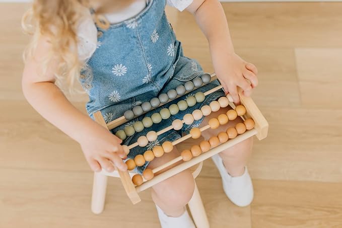 Boho Abacus - STEM Toy- Boho Nursery Decor and Playroom Decor- Math Toddler Toy with Beads- Montessori Toys - Aesthetic Modern Educational Wooden Toys