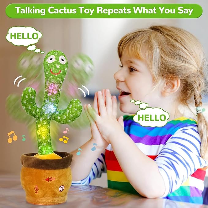 Emoin Dancing Talking Cactus Toy, Cactus Baby Toy Singing Children's Song, Mimicking Recording Repeating What You Say, Educational Interactive Baby Boys Girls Toys (Volume Adjustment)