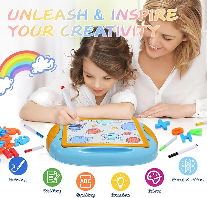 Toy for 1-2 Year Old Boys,Toddlers Toys with Magnetic Letters and Numbers, Art Easel for Kids 1 2 Year Old, Boy Birthday Christmas Gifts (Blue,Orange)