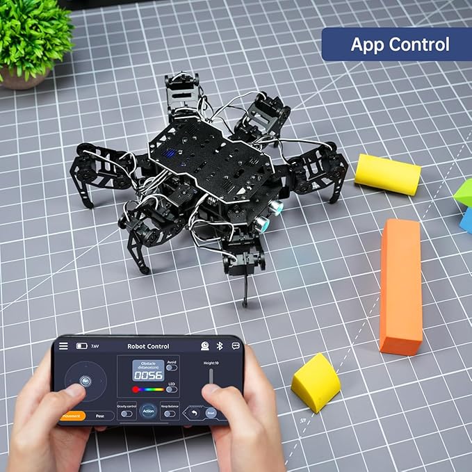18DOF Hexapod Robot for Arduino Programming, Spider Walking Crawling Self-Balancing AI Vision Voice Control Obstacle Avoidance, STEM Education Open Source Robot with Tutorials, miniHexa Advanced Kit