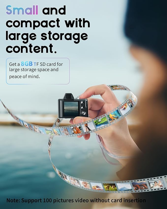 Mini Digital Camera, 1080P Portable Camera for Photography with 8GB SD Card, Key Card Clip Chain for Teenagers, Adult Beginners