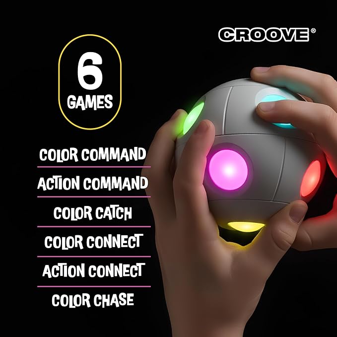 Croove 6 in 1 Brain & Memory Game Ball with Shake Detection Games, Cool Stocking Stuffers Toys, Fidget & Sensory, Ideas for Kids & Teens, Boys & Girls Ages 5 6 7 8 9 10 11 12+ Year Old