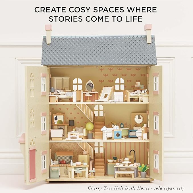 Le Toy Van - SugarPlum Wooden Bedroom Set | Dolls House Accessories Play Set For Dolls Houses | Girls and Boys Doll House Furniture Sets - Suitable For Ages 3+, Daisylane Child Bedroom (ME061)