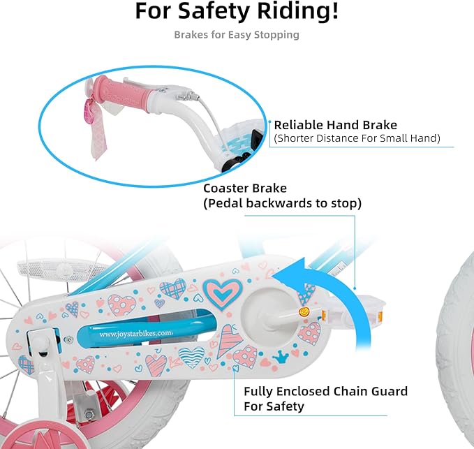 JOYSTAR Angel Girls Bike for Toddlers and Kids Ages 2-13 Years Old, 12 14 16 18 20 Inch Kids Bike with Training Wheels & Basket, 20 24 Inch Girls Bicycle with Handbrake & Kickstand