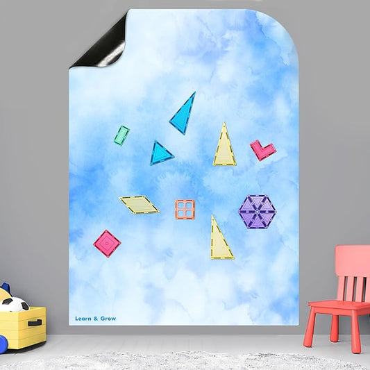 Learn & Grow Magnetic Wall Decal – Magnetic Wall Arch for Kids Playroom Decor - Peel, Stick & Doodle Sticker Board Sheet - Multifunctional Magnet Tiles Learning Panels for Creative Play, Blue