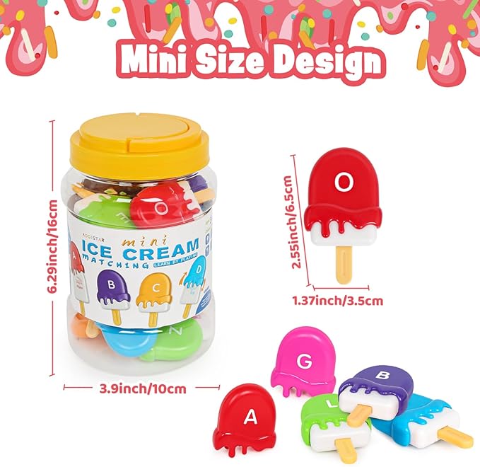 Alphabet Learning Toys Matching Letter ABC Fine Motor Toy Double-Side Ice Cream Toys Preschool Learning Activities Montessori for Toddler Kids Ages 2 3 4 5