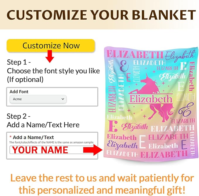 Unicorn Blanket and Throw, Personalized Girls Blankets for Kids, Women, Soft Cozy & Warm Unicorn Throws for Sofa Office Trip Chairs Camping, 4 Sizes for Toddler/Children/Teens/Adults
