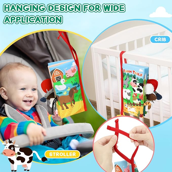 Soft Baby Book - Baby Toy - Newborn Boys Girls Shower Gift - Tummy Time Toy for Infant 0-6 6-12 Months - Touch and Feel Sensory Crinkle Book with Teether for Toddler