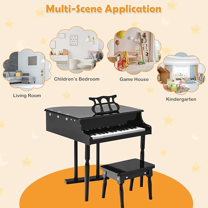 30-Key Kids Piano Keyboard, Mini Grand Piano for 3 Years+, Toddler Musical Instrument with Stool & Removable Music Stand, Wooden Baby Music Toys Gifts for Beginners, Girls & Boys