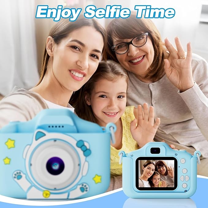Kids Camera Toys for 3-8 Year Old Girls Boys, Toddler Digital Video Camcorder with Cartoon Soft Silicone Cover, Christmas Birthday Gifts for Kids - 32GB SD Card Included