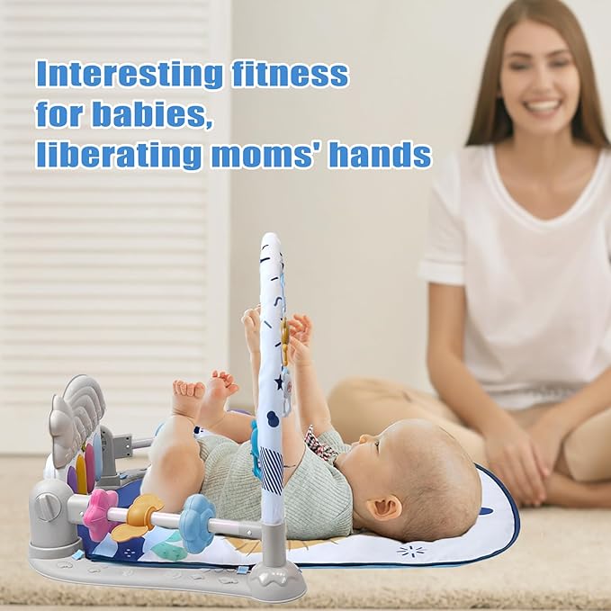 Baby Play Gym Mat, Baby Gym Activity Center, Kick and Play Piano with Music and Light, Tummy Time Toys for Newborn Babies Infants Boys Girls 0-3-6-9-12 Months (Grey)