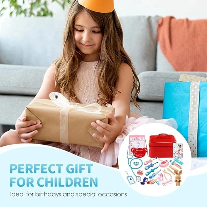 Wooden Doctor & Dentist Kit, Pretend Play Doctor Set, Wooden Doctors Playset with Medical Bag, Stethoscope, Syringe & Magnetic Thermometer, Educational Doctors Role-play Sets for Girls & Boys (styleA)