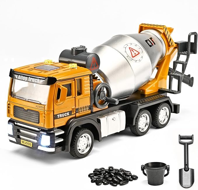 Cement Mixer Truck Toys for Boys,Cement Mixer Toy Truck Metal Diecast Cab,Pull Back Mixer Trucks Construction Trucks with Lights and Sounds,Cement Truck Toys for Boys 3-5 Year Old