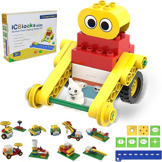 10-in-1 ICBlocks Screen-Free Coding Robot Kit for Kids, 85+ PCS Science Kits, Stem Robotics Building, Educational Coding Projects Gifts for Boys & Girls Ages 3-6 Years