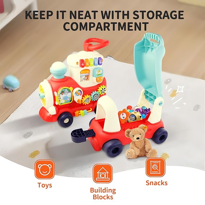 Ride On Toys for Toddlers 1-3 Boys Girls, 4-in-1 Push Pull Sit and Ride Train, Walking Car Toy for 1 Year Old Learning to Walk, Sit-to-Stand Walker for Baby Kids Ages 1 2 3 4 Outdoor Indoor Toy