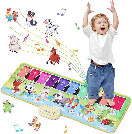 Toddler Toys Farm Animals Piano Mat, Baby Musical Floor Carpet Play mat for Kids,Sensory Educational Learning Dancing Keyboard,Touch Blanket Xmas Christmas Birthday Gift for 1-5 Year Old Girl boy