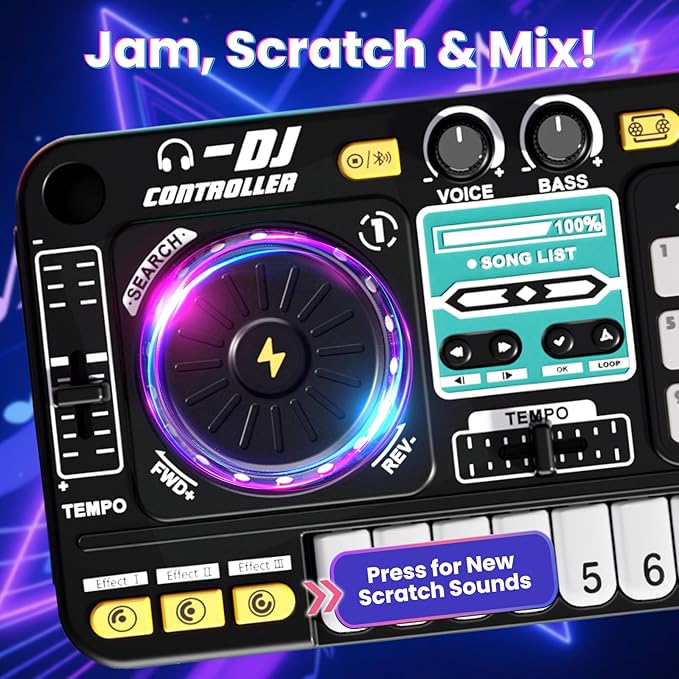 Toddlers DJ Mixer Toys, Electronic Baby Musical DJ Toys with Lights, Songs, Sound Effects, Microphone, Kids Electronic Piano Sets, Chiristmas Birthday Gifts for 3 4 5 6 Years Old Boys Girls