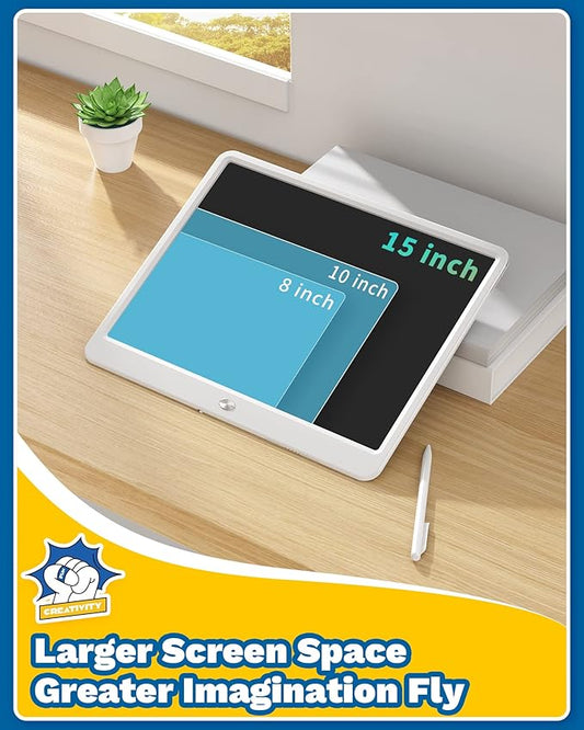 TEKFUN Easter Gifts for Kids, 15inch LCD Writing Tablet Drawing Board, Teen Girl Boy Gifts Age 8 and Up, Birthday Gifts for All Age Groups, Erasable Writing Tablet for Business Meeting (White)