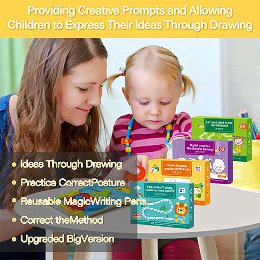 Scribble Smart Workbook, Reusable Grooved Handwriting, Grooved Handwriting Practice Workbooks for Kids Age 3-8, Tracing Letters, Numbers, Drawing, Magic Copybook(New edition-Yellow)