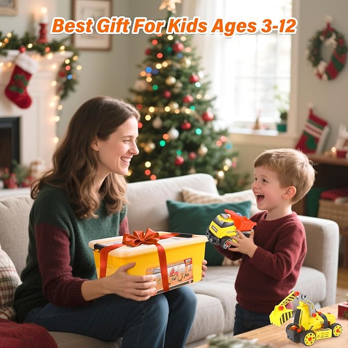 Take Apart Toys with Electric Drill Truck Construction Set DIY Engineering Building Toy Push Go STEM Toy (9 in 3 Take Apart Toys)