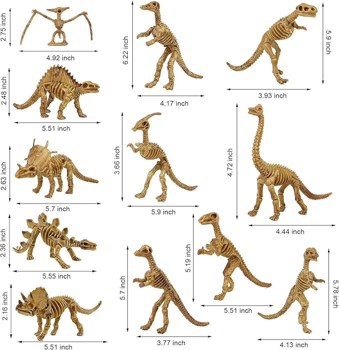 6 Inch Dinosaur Fossil Skeleton for 3 4 5 6 7 8 9 10+ Year Old, Dino Bones for Science Play Rewards, Dino Sand Dig Toys, Educational Gift, Party Favors for Kids (12 Packs)