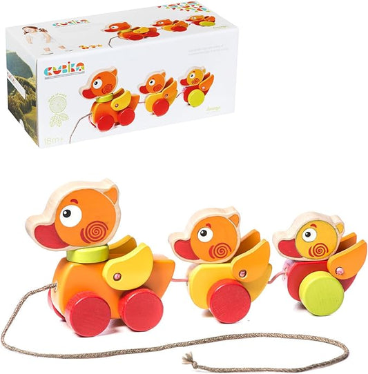 Cubika Wooden Walk Along Ducks – Pull Toys for Toddlers Ages 1-3 – Montessori Inspired, FSC-Certified Wood, German Water-Based Paint – Travel-Friendly Wooden Toy for Boys and Girls