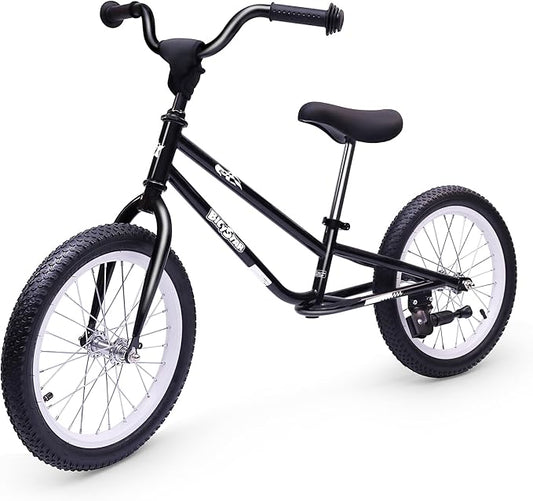 16 Inch Kids Balance Bike for 5-8 Year Old, BMX Kids Bike with No Pedals, Air Rubber Tires, Footrests, Adjustable Height for Big Kids, Boys, Girls (Black)