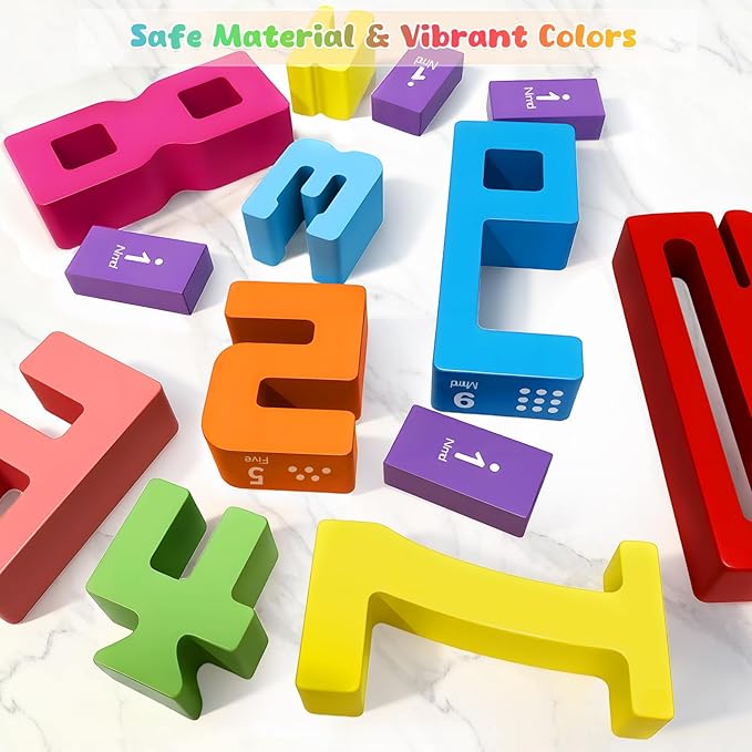 Wooden Number Building Blocks 20 Pcs Stacking Toys for Kids, Math Learning Tool for Students, Digital Building Blocks 1-10, Balance Competition Toy, Educational Gift Party Favors for Boys Girls