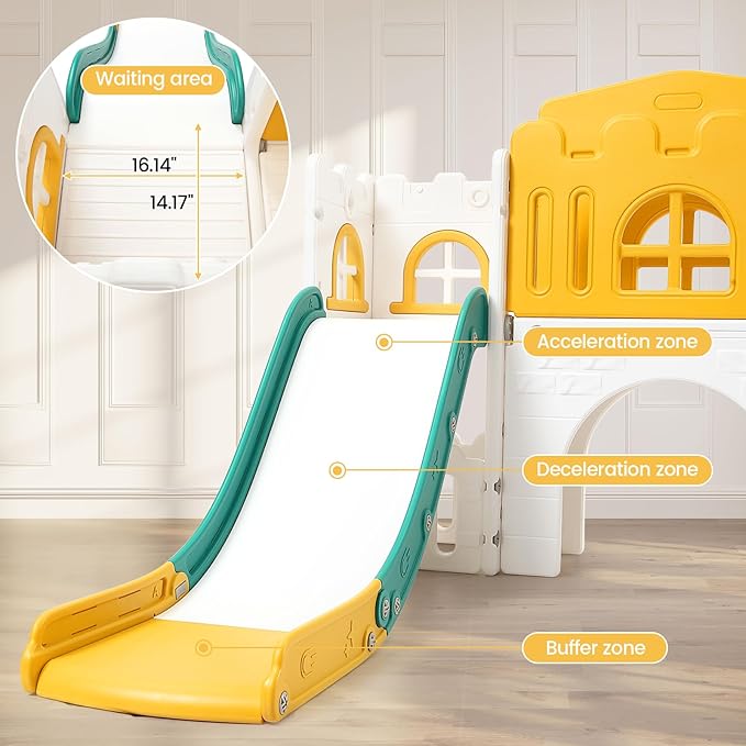 GAOMON 8 in 1 Toddler Slide Indoor Playground, Indoor Slide Toddler Playset for Toddlers 1-3, Kids Outdoor Playground with Slide, Basketball Hoop, Climber, Crawling Tunnel, Telescope, Toy Storage