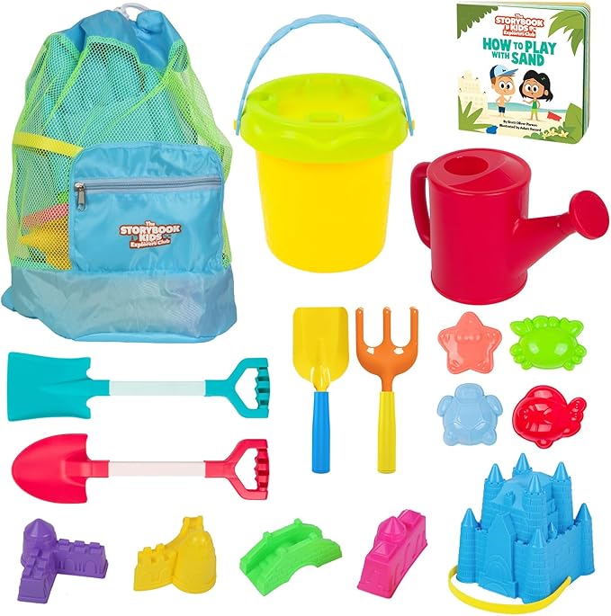 Beach Toys for Kids and Toddlers Ages 3-10 – Durable Sandbox Toy Set, Stronger Mesh Bag, Variety of Sand Toys– Unique Castle Molds, Buckets, Shovels, Better Watering Can