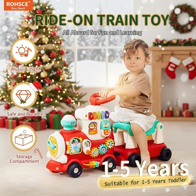 Ride On Toys for Toddlers 1-3 Boys Girls, 4-in-1 Push Pull Sit and Ride Train, Walking Car Toy for 1 Year Old Learning to Walk, Sit-to-Stand Walker for Baby Kids Ages 1 2 3 4 Outdoor Indoor Toy