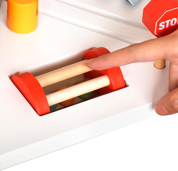 Baby Activity Cubes for Kids,Toddler Activity Cubes&Activity Center Table with Wooden Bead Mazes，Mini Toy Car,Gears&Blocks|Wooden Desk Play Table as Montessori Toy for 1 Year Old Boy Girl