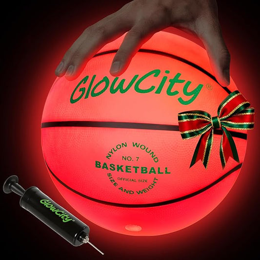GlowCity Glow in The Dark Basketball - Sizes 5, 6, 7 Light Up Ball for Kids, Teens & Adults - Red Glow for Outdoor Games - Sports Birthday Gifts Ideas for Boys Ages 6 7 8 9 10 11 12 13 14