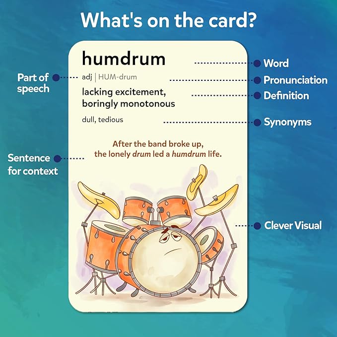 Skillmatics Vocabulary Flash Cards for Kids - Learn 100 Words with Wordplay, Visuals & Soundplay, Christmas Stocking Stuffers, Educational Gifts for Ages 10, 11, 12, & Up, Screen-Free Language Game