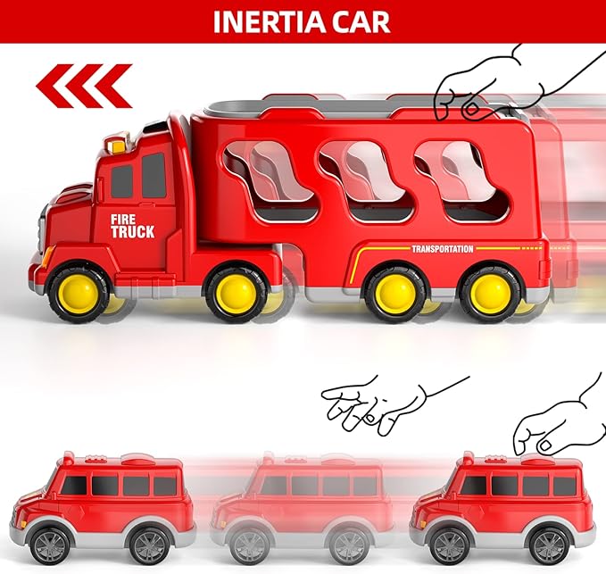 Bennol Toddler Car Toys for 1 2 3 4 5 6 Years Old Boys, 7 in 1 Fire Car Trucks Playset with Play Mat & Accesoories, Birthday Gifts for Toddlers Kids Boys Girls Age 1-3 3-5