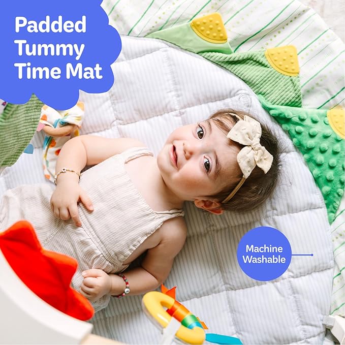 Move2Play, Montessori-Inspired Wooden Interactive Baby Play Gym | Kick & Play Piano | Thickly Padded Floor Play Mat | Tummy Time Must Have | Playmat for Newborns & Infants | Ages 0, 3, 6+ Months