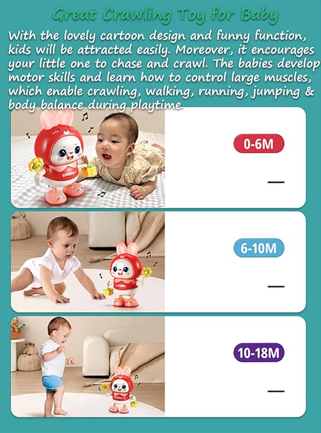 Miracland Dancing Rabbit Toy, Lovely Dancing Rabbit Toy Electric Rabbit Musical Toy for Kids with Dynamic Music & Cool Lights| Legs Move Sideways| Body Twist (Red)