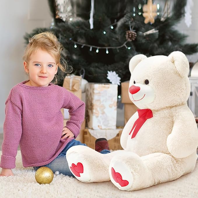 Big Teddy Bear 43.3 inch Giant Stuffed Animal Bears with Love Heart Cute Soft Large Plush Toy for Kids Girlfriend Valentine's Baby Shower, White