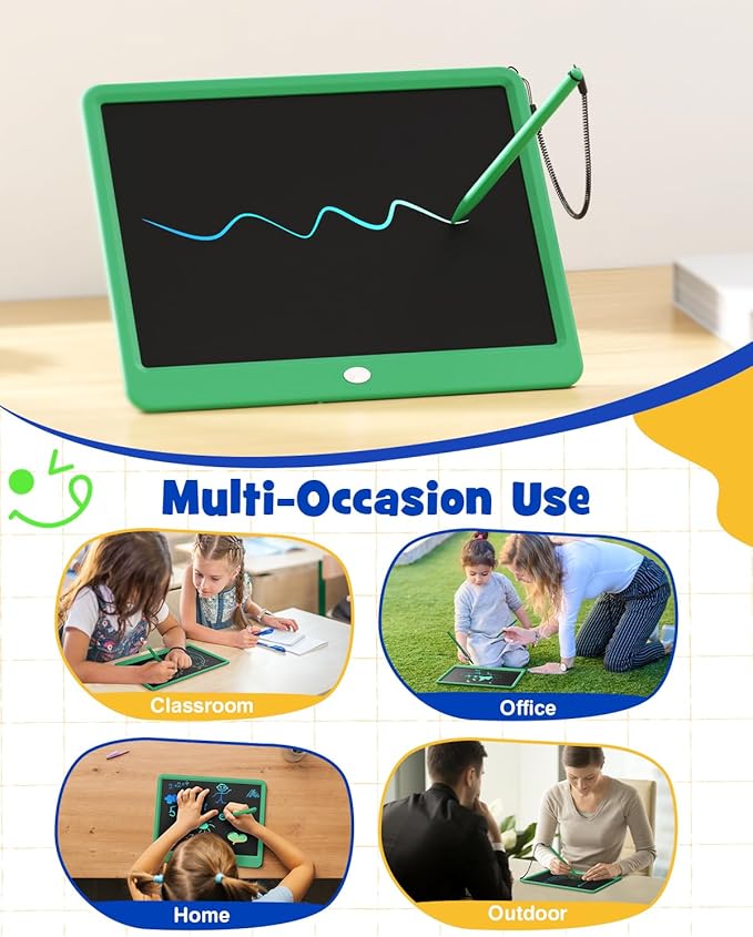 TEKFUN LCD Writing Tablet Doodle Board, 16inch Colorful Drawing Tablet Writing Pad, Kids Travel Essentials, Kid Toys for 3 4 5 6 7 8 (Green)