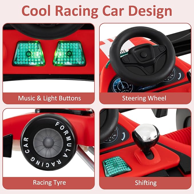 INFANS 4 in 1 Baby Walker, Foldable Toddler Activity Center with Adjustable Height, Padded Seat, Music, Light, Removable Tray, Push Walker for Girls Boys Aged 6-18 Months (Red)