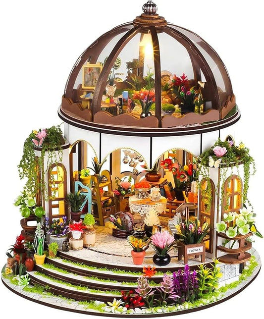 Garden Miniature House Kit, DIY Miniature Building Kits, Wooden Greenhouse Miniature Kit with Furniture, Creative Dollhouse Kit for Adults, Hobby Craft Home Decor Birthday Gifts